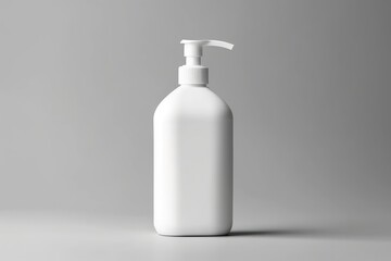 A mockup of a medium-sized white facial cleanser bottle. grey background