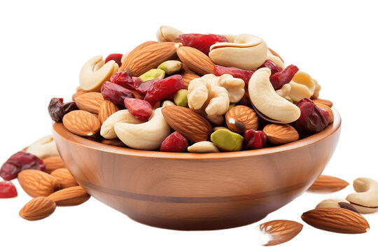 Mixed Nuts in a Bowl Isolated on Transparent Background. Generative AI