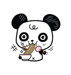 Cute Little Panda Eating Ramen Noodles. Kawaii Vector