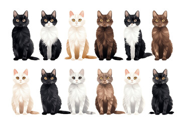 Assortment of Different Cats Isolated on Transparent Background. Generative AI