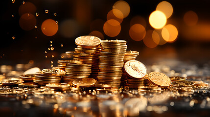Stacks of coins on a blurred background. Savings growth or successful investment