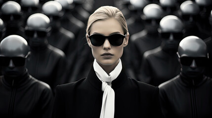 Girl demonstrates Individualization in fashion. Unique clothes that reflect individual style. Spectacular lighting, trendy and modern.