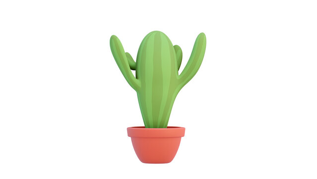 cactus in cartoon minimal style with white background and clipping path. It is a plant that lives in the western desert. The concept of lover cactus. 3D illustration rendering.