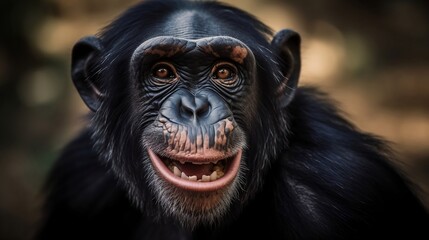 Portret of happy chimpanzee. Generative AI
