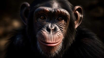 Portret of happy chimpanzee. Generative AI