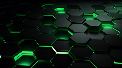 hexagon with green glowing light wallpaper, generative ai
