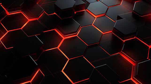 hexagon with red glowing light wallpaper, generative ai