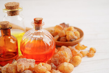 Frankincense or olibanum aromatic resin used in incense and perfumes.