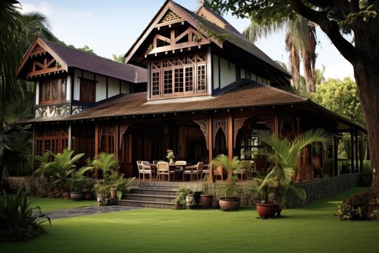 A traditional colonial style residence made of tropical timber.