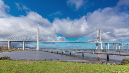 The Vasco da Gama Bridge timelapse hyperlapse in Lisbon, Portugal