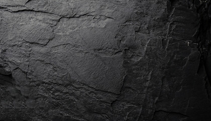 Black abstract background. Dark rock texture. Black stone background with copy space for design. Web banner. Wide.
