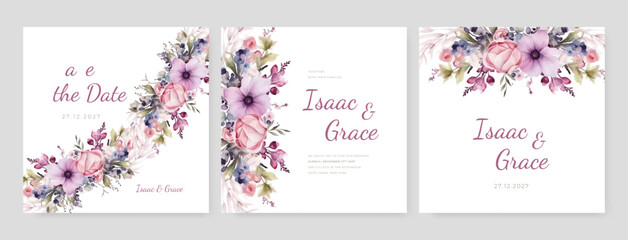 vector beautiful hand drawn roses wedding invitation card set