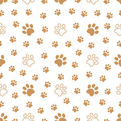 Seamless pattern with paw print on white background. Animal print. Vector illustration	