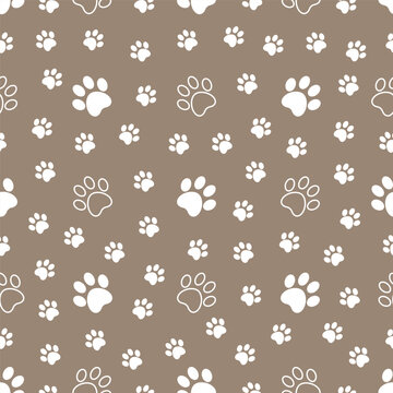 Seamless pattern with paw print on white background. Animal print. Vector illustration	