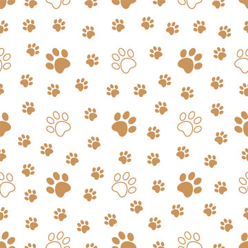 Seamless pattern with paw print on white background. Animal print. Vector illustration	