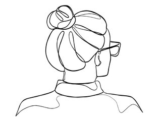 Continuous one line drawing of woman with hair bun. Vector illustration.