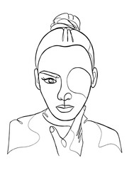 Continuous one line drawing of woman with hair bun. Vector illustration.