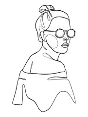 Fototapeta premium Continuous one line drawing of woman with hair bun. Vector illustration.