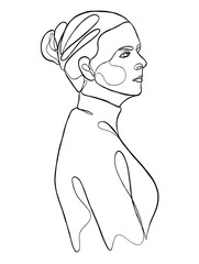 Continuous one line drawing of woman with hair bun. Vector illustration.