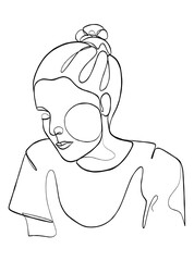Fototapeta premium Continuous one line drawing of woman with hair bun. Vector illustration.