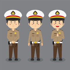 Indonesian Police Character with Various Expression