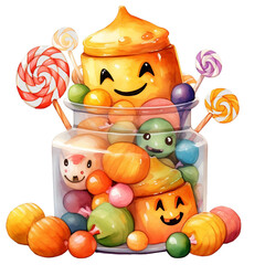 A jar of candy has a soul. Halloween decorations on a transparent background