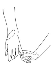 Continuous line drawing of hands couple trendy minimalist illustration. Vector illustration.