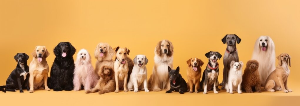 Team Group Row Of Dogs Taking A Selfie Isolated On White Background, Smile And Happy Snapshot