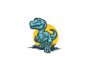 Cartoon scene happy dinosaur mascot