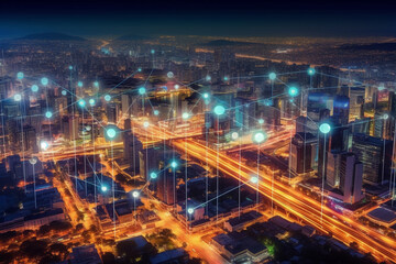 Fototapeta premium Smart city with wireless communication network and internet of things (IOT)