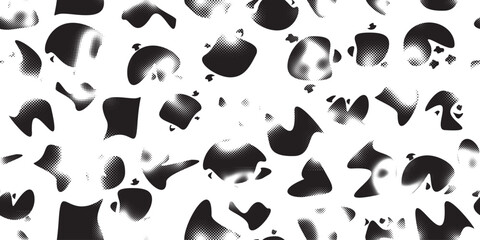 Fototapeta premium Glitch distorted grungy abstract forms . Blob shape organic seamless pattern texture. Fluid shapes .Grunge textured . Liquid vector shapes with halftone dots .Screen print endless pattern texture