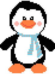 Penguin cartoon icon in pixel style.