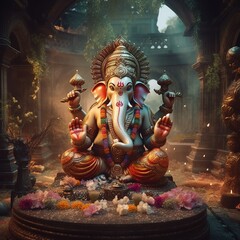 Lord Ganpati on Ganesh Chaturthi background. Generative Ai.