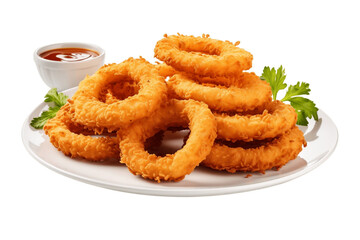 Delectable Plate of Onion Rings Isolated on Transparent Background. Generative AI