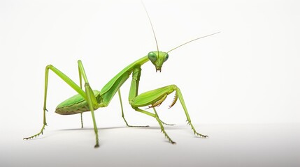 Praying mantis on white background with text space can use for advertising, ads, branding