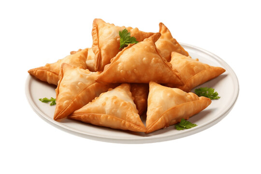 Delectable Plate of Samosas Isolated on Transparent Background. Generative AI