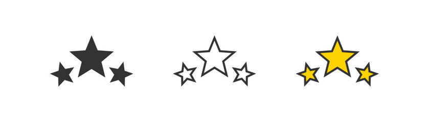 Fototapeta premium Three stars quality icon isolated on light background. Prize symbol. Achivement, top, golden star shape, succes, rating. Flat design for web UI. Vector illustration.