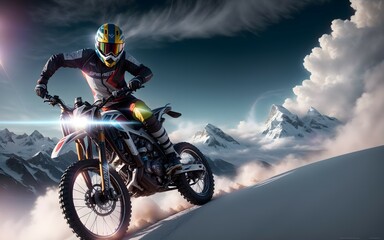 Motocross rider on a motorcycle in the mountain, generative ai