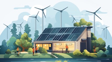 Eco Friendly Community. Environmental and green urban society. Wind Turbines. Sustainable community . Renewable energy transition concept. Made With Generative AI. 