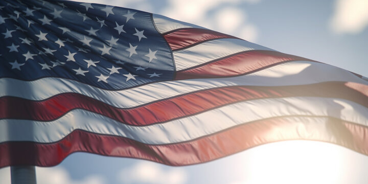 Patriotic Close-up: American Flag Waving in the Wind, Symbolizing USA Independence Day AI generated