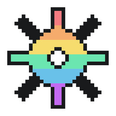 Pride Rainbow Big Gear, Pixel Art Icon, Isolated