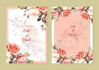 Elegant wedding invitation card template with watercolor and floral decoration. Flowers background for social media stories, save the date, greeting, rsvp, thank you