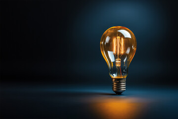 Yellow lightbulb on a blue background realistic view
