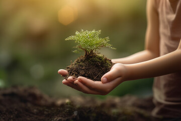 Fototapeta premium Volunteer holding plants on hand 