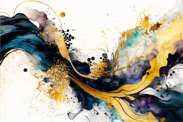 Luxury abstract fluid art painting background alcohol ink technique black and gold. Luxury marble texture background for interior decoration. Abstract digital artwork
