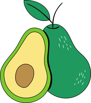 green avocado fruit halves with leaf clip art preview