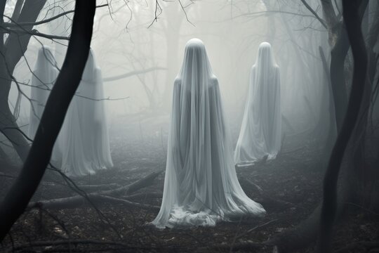 Surreal ghostly apparition, creating a mysterious and haunted Halloween vision,surreal photography. Generative AI