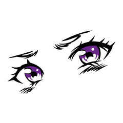 Anime girl eyes isolated vector. Purple anime eyes.