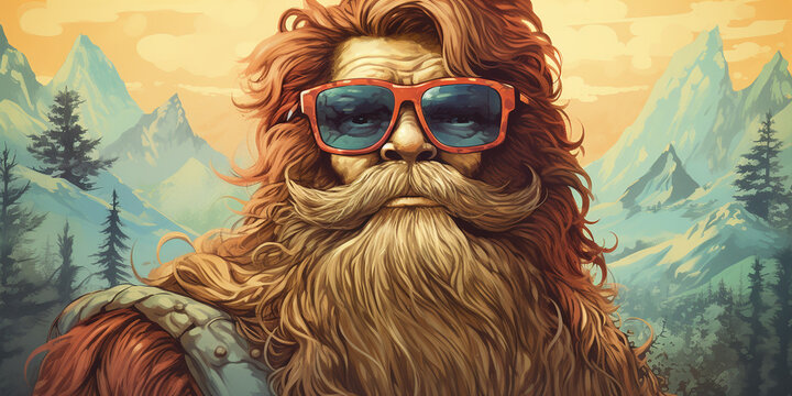 Hipster Bigfoot portrait dressed in clothing. Conceptual liberal Sasquatch disguised in human clothes.