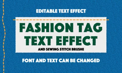 Fotobehang fashion tag text effect and sewing stitch brush set © furan